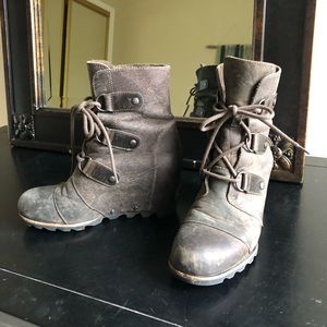 Sorry Joan of Arc Lace Up Wedges, Brown, size 8